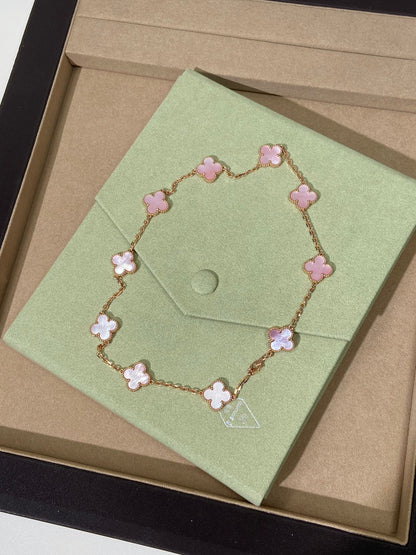 [Luxe Jewelry]CLOVER 10 MOTIFS PINK NECKLACE
