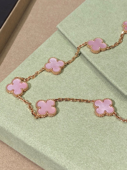 [Luxe Jewelry]CLOVER 10 MOTIFS PINK NECKLACE