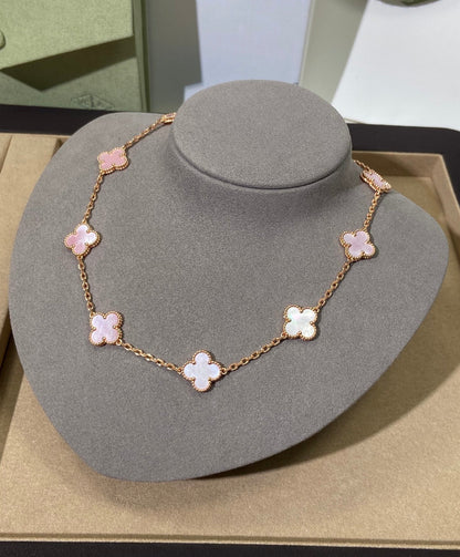 [Luxe Jewelry]CLOVER 10 MOTIFS PINK NECKLACE