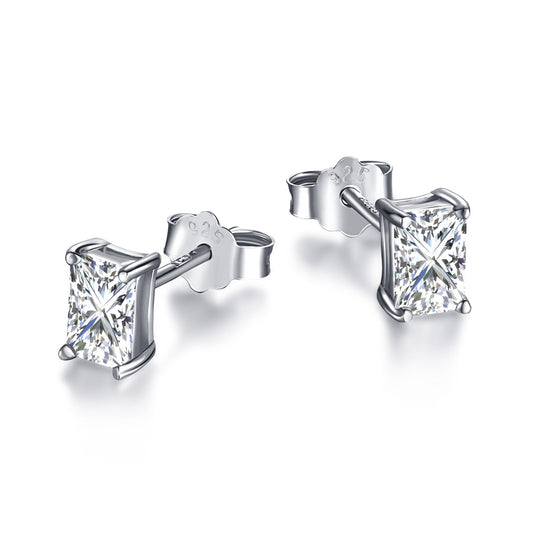 [Luxe Jewelry]Stylish Shiny Rectangular Center Stone Stud Earrings