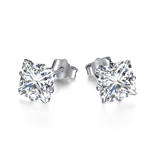 [Luxe Jewelry]Stylish Shiny Square Center Stone Stud Earrings