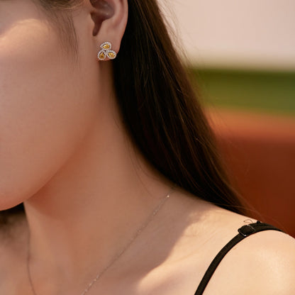 [Luxe Jewelry]Ornate Flower Shape Pear Cut Lover Earrings