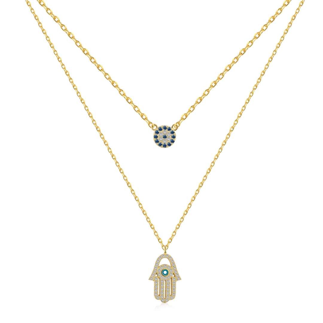 [Luxe Jewelry]Demon Eye Hamsa Palm Necklace