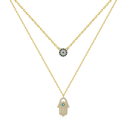 [Luxe Jewelry]Demon Eye Hamsa Palm Necklace