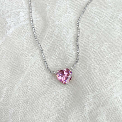 [Luxe Jewelry]8.0 Carat Versatile Colorful Sweet Heart-Shaped Tennis Necklace