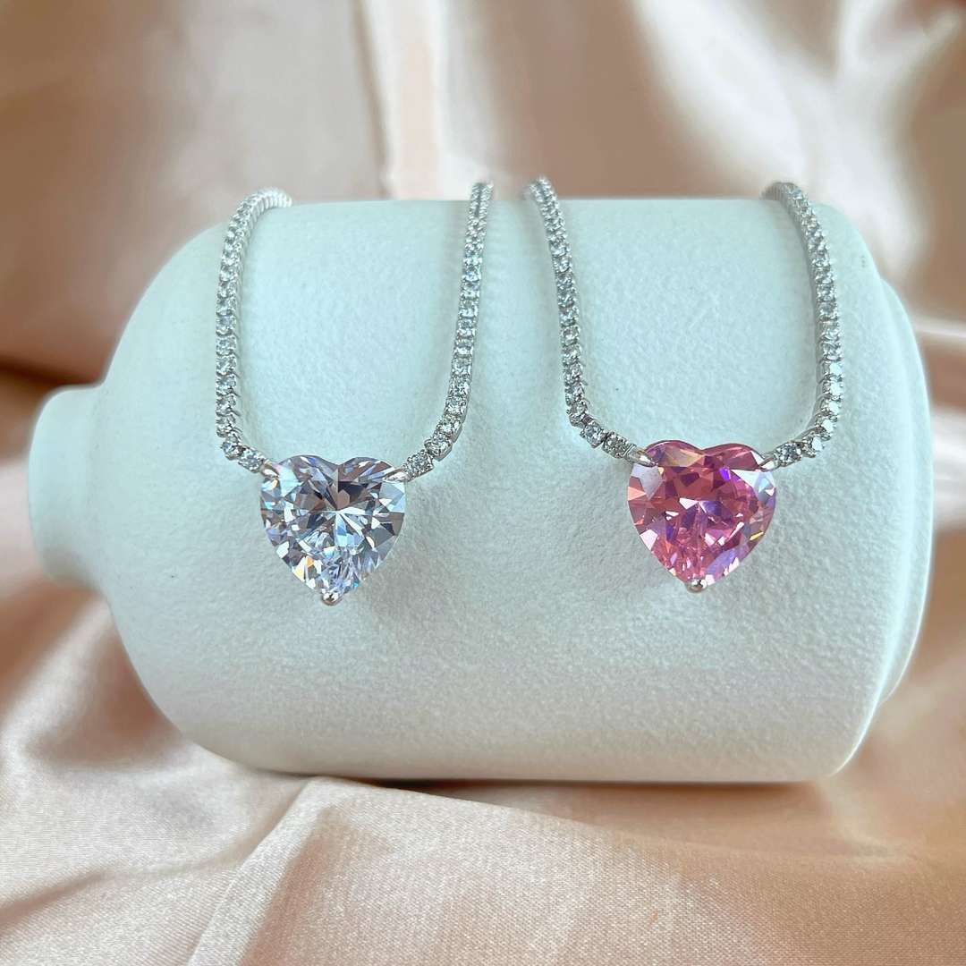 [Luxe Jewelry]8.0 Carat Versatile Colorful Sweet Heart-Shaped Tennis Necklace