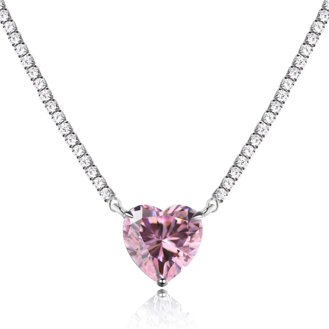 [Luxe Jewelry]8.0 Carat Versatile Colorful Sweet Heart-Shaped Tennis Necklace