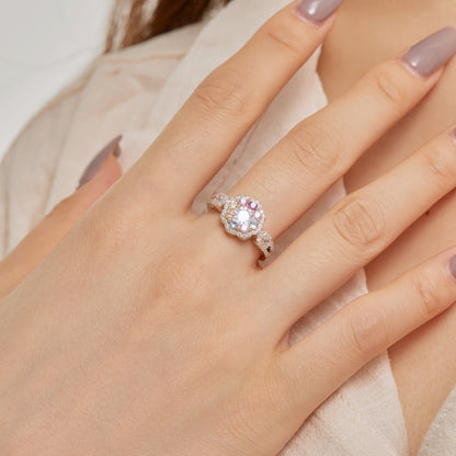 [Luxe Jewelry]Delicate Colorful Round Cut Flower Shape Wedding Ring