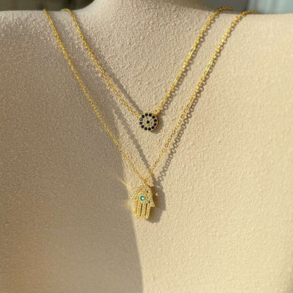 [Luxe Jewelry]Demon Eye Hamsa Palm Necklace