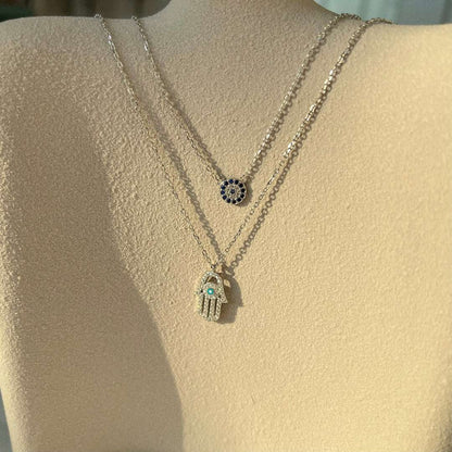 [Luxe Jewelry]Demon Eye Hamsa Palm Necklace