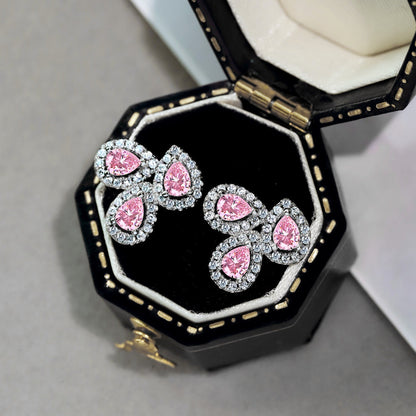 [Luxe Jewelry]Ornate Flower Shape Pear Cut Lover Earrings