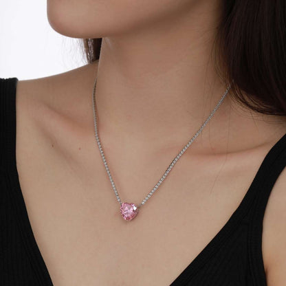 [Luxe Jewelry]8.0 Carat Versatile Colorful Sweet Heart-Shaped Tennis Necklace