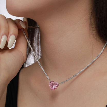 [Luxe Jewelry]8.0 Carat Versatile Colorful Sweet Heart-Shaped Tennis Necklace