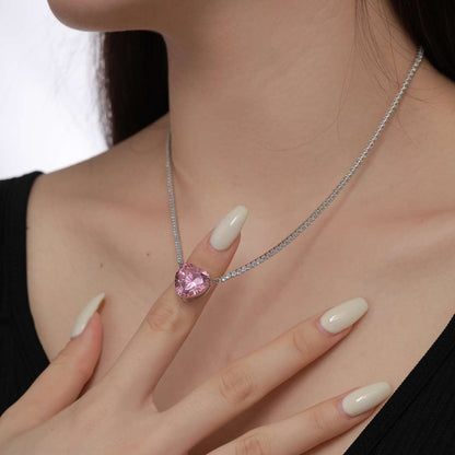 [Luxe Jewelry]8.0 Carat Versatile Colorful Sweet Heart-Shaped Tennis Necklace