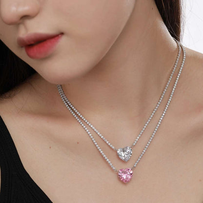 [Luxe Jewelry]8.0 Carat Versatile Colorful Sweet Heart-Shaped Tennis Necklace