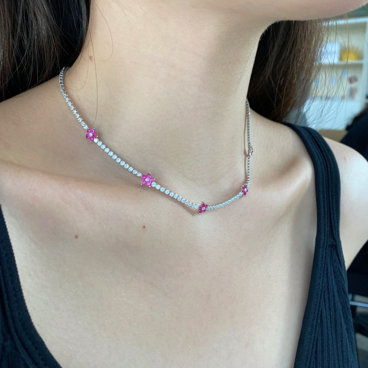 [Luxe Jewelry]Luxurious Colorful Flower Tennis Necklace