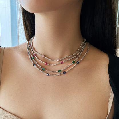 [Luxe Jewelry]Luxurious Colorful Flower Tennis Necklace
