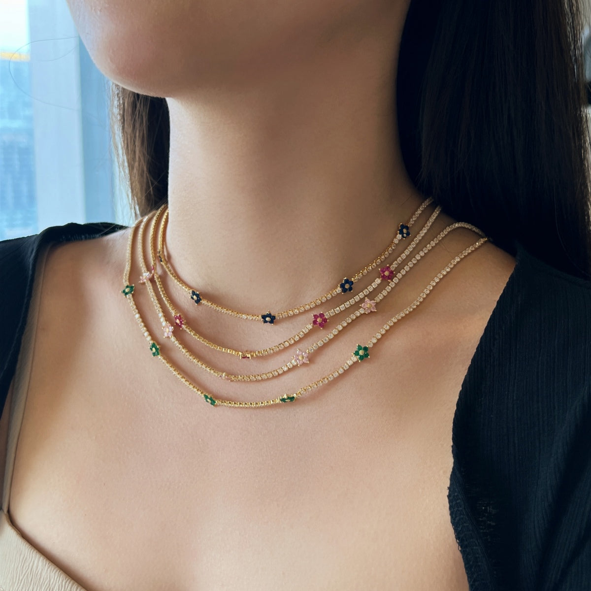 [Luxe Jewelry]Luxurious Colorful Flower Tennis Necklace