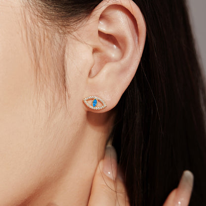 [Luxe Jewelry]Blue Devil Eyes Hollow Stud Earrings