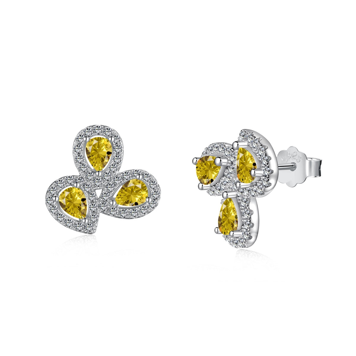 [Luxe Jewelry]Ornate Flower Shape Pear Cut Lover Earrings