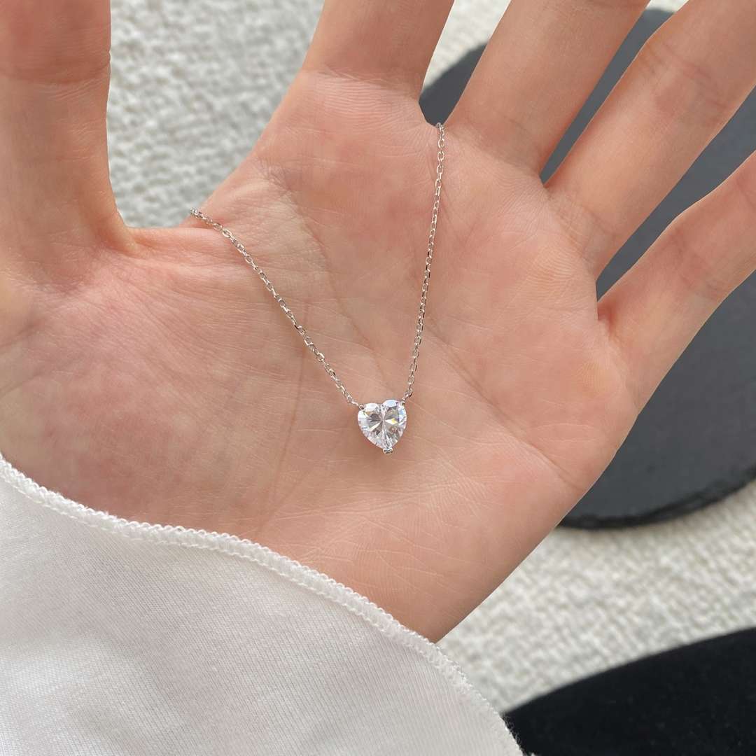 [Luxe Jewelry]Heart Shape Main Stone Pendant Collarbone Necklace