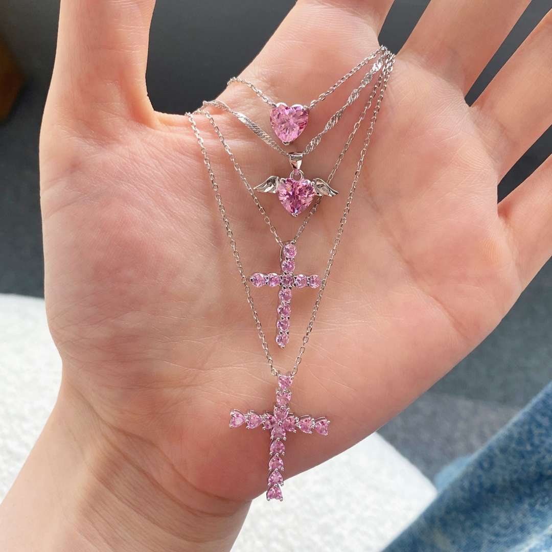 [Luxe Jewelry]Heart Shape Main Stone Pendant Collarbone Necklace
