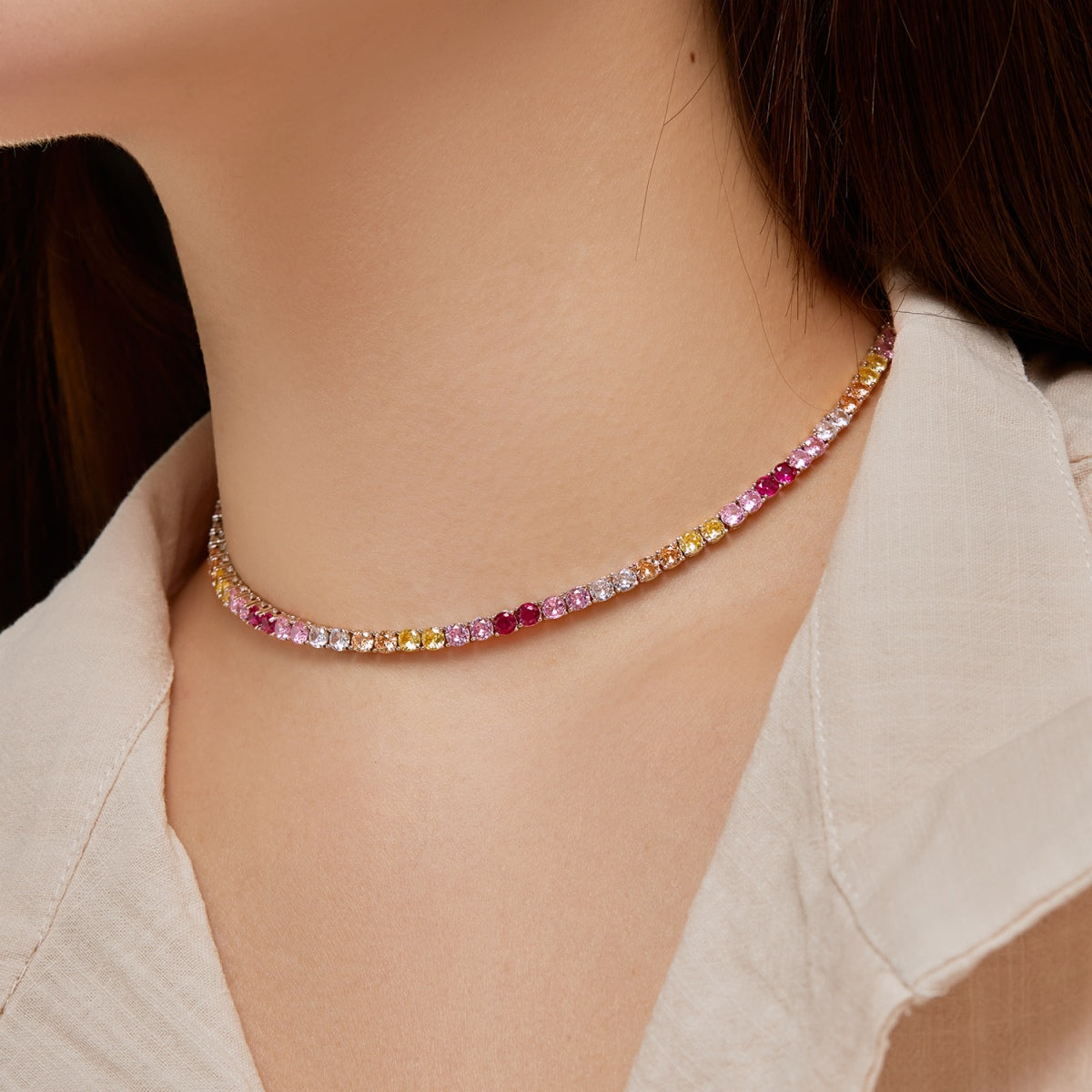 [Luxe Jewelry]Delicate Colorful Tennis Necklace