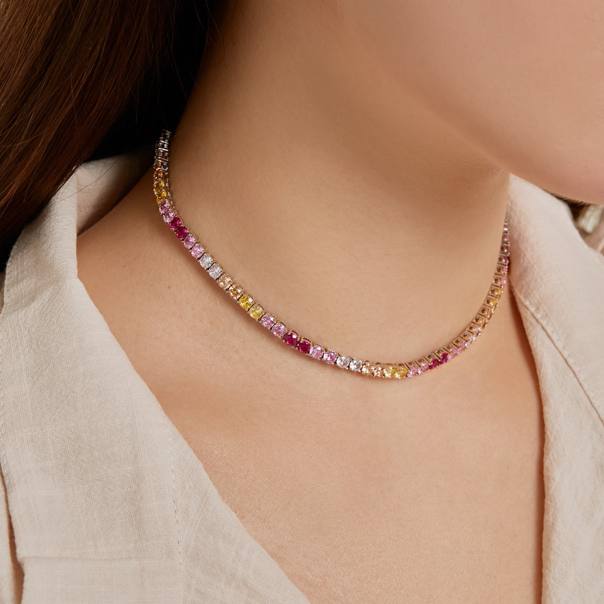 [Luxe Jewelry]Delicate Colorful Tennis Necklace