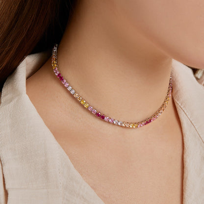 [Luxe Jewelry]Delicate Colorful Tennis Necklace