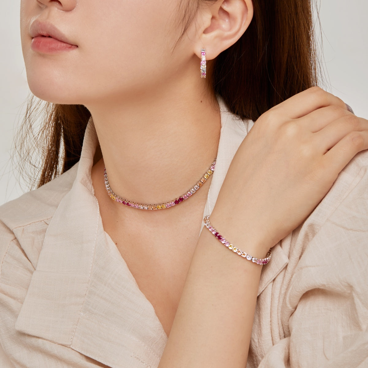[Luxe Jewelry]Delicate Colorful Tennis Necklace