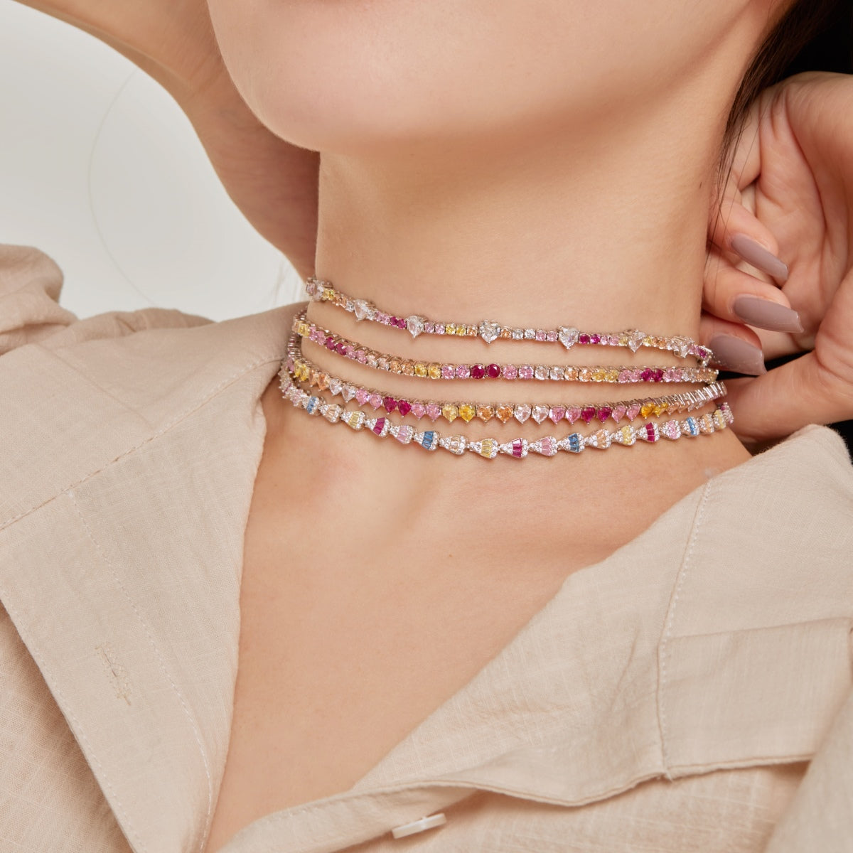 [Luxe Jewelry]Delicate Colorful Tennis Necklace
