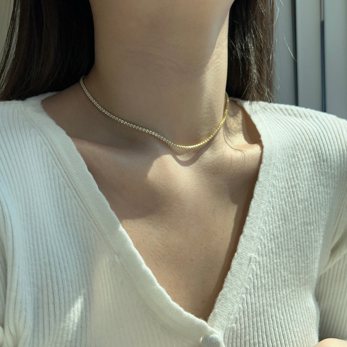 [Luxe Jewelry]Delicate Round Shape Tennis Necklace