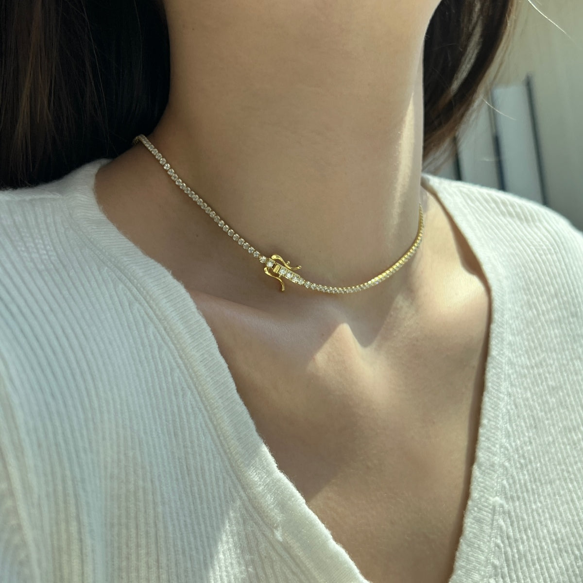 [Luxe Jewelry]Delicate Round Shape Tennis Necklace