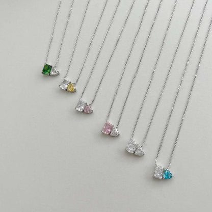 [Luxe Jewelry]Dazzling Square & Heart Shape Necklace