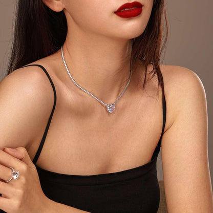 [Luxe Jewelry]8.0 Carat Versatile Colorful Sweet Heart-Shaped Tennis Necklace