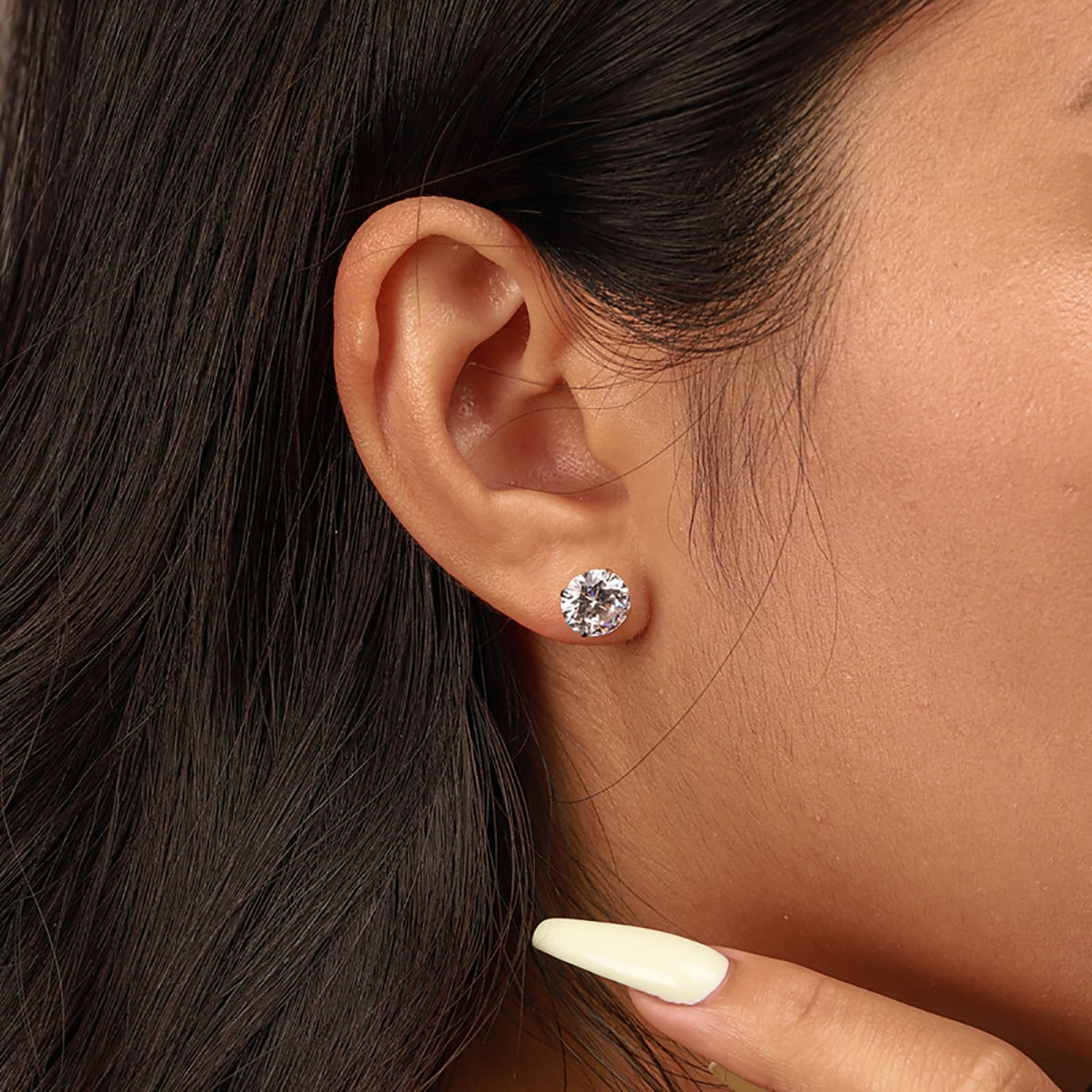 [Luxe Jewelry]Stylish Shiny Round Center Stone Stud Earrings
