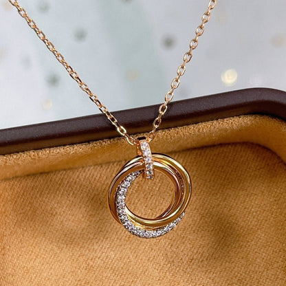 [Luxe Jewelry]TRINITY NECKLACE SILVER GOLD PINK GOLD DIAMONDS