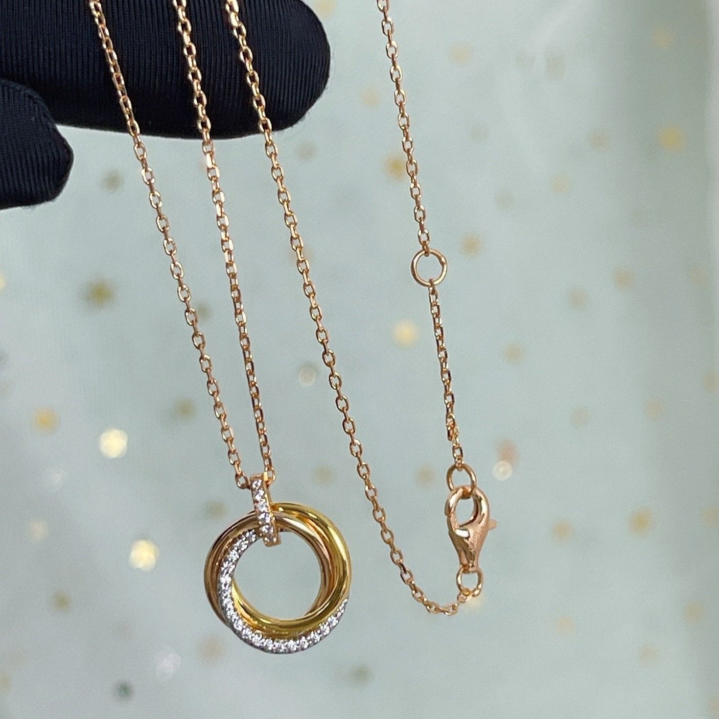 [Luxe Jewelry]TRINITY NECKLACE SILVER GOLD PINK GOLD DIAMONDS