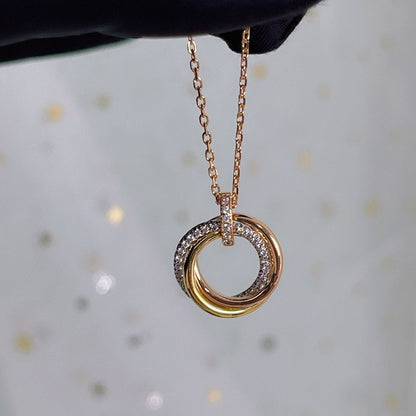 [Luxe Jewelry]TRINITY NECKLACE SILVER GOLD PINK GOLD DIAMONDS