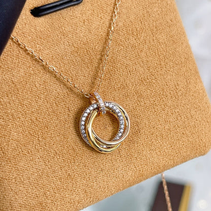[Luxe Jewelry]TRINITY NECKLACE SILVER GOLD PINK GOLD DIAMONDS