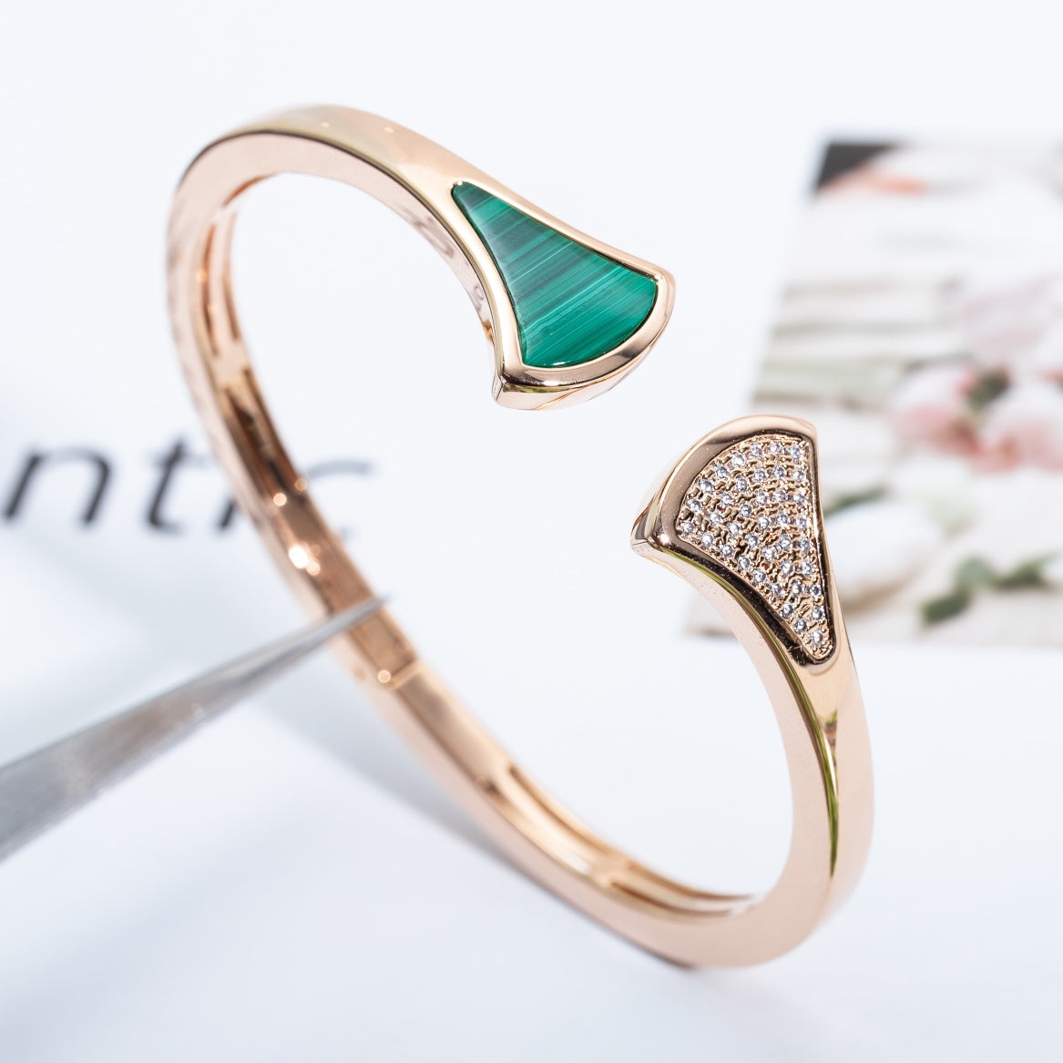 [Luxe Jewelry]DREAM BRACELET OPEN MALACHITE PINK GOLD
