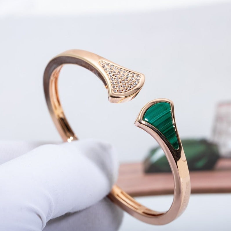 [Luxe Jewelry]DREAM BRACELET OPEN MALACHITE PINK GOLD