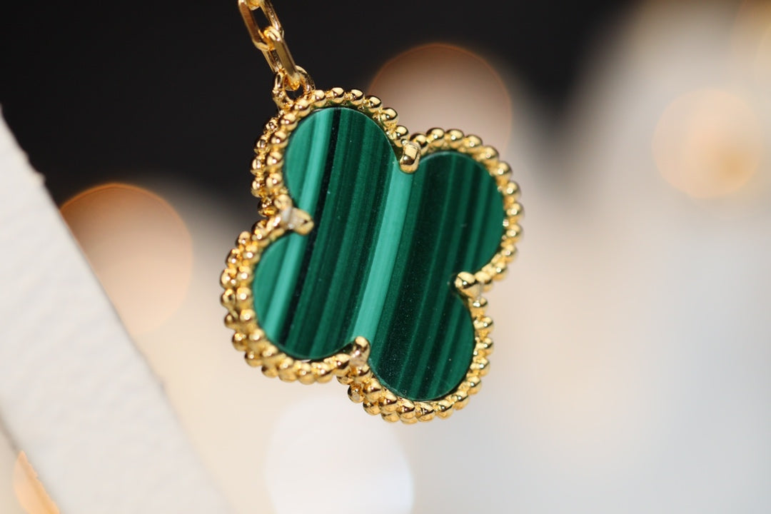 [Luxe Jewelry]CLOVER EARRINGS GOLD MALACHITE DIAMOND 3 MOTIF