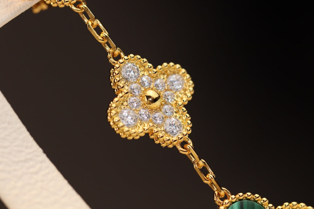 [Luxe Jewelry]CLOVER EARRINGS GOLD MALACHITE DIAMOND 3 MOTIF