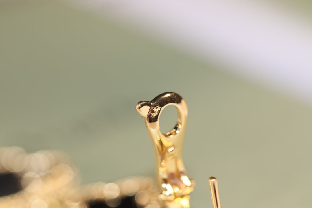 [Luxe Jewelry]CLOVER EARRINGS GOLD ONYX MOP 3 MOTIF