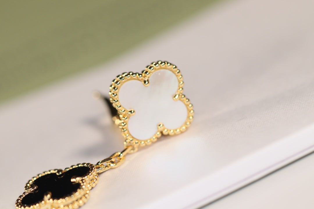 [Luxe Jewelry]CLOVER EARRINGS GOLD ONYX MOP 3 MOTIF