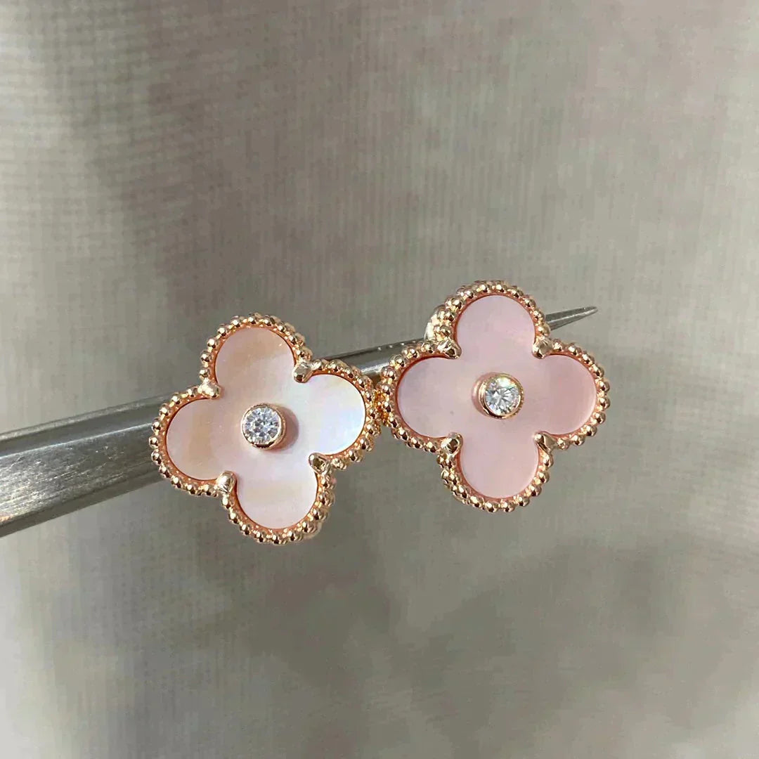 [Luxe Jewelry]CLOVER MEDIUM 1 MOTIFS  PINK MOP DIAMOND EARRINGS