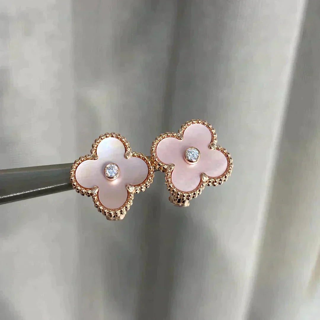 [Luxe Jewelry]CLOVER MEDIUM 1 MOTIFS  PINK MOP DIAMOND EARRINGS