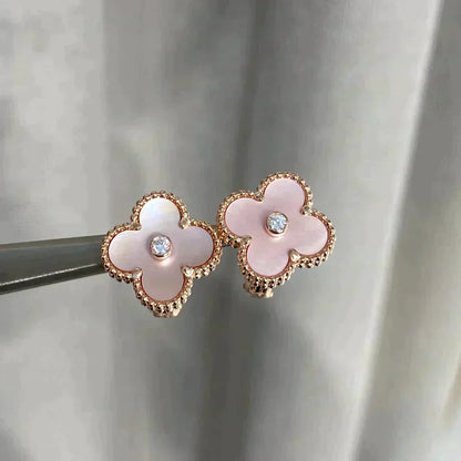 [Luxe Jewelry]CLOVER MEDIUM 1 MOTIFS  PINK MOP DIAMOND EARRINGS