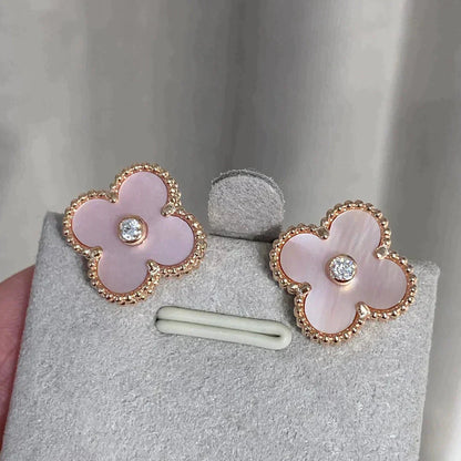[Luxe Jewelry]CLOVER MEDIUM 1 MOTIFS  PINK MOP DIAMOND EARRINGS